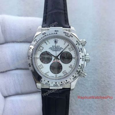 Wholesale and Retail Replica Rolex Cosmograph Daytona SS White Arabic Leather Watch